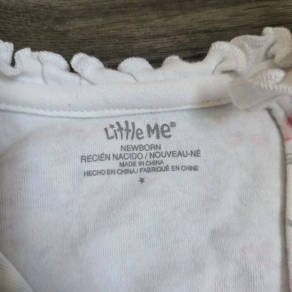 Little Me Newborn Girl NB 3Pc Lot Pima Cotton Floral Footie Sleeper Romper Set
